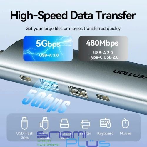 Хаб USB Vention 5-in-1, Grey (TGLHB) 322702 фото