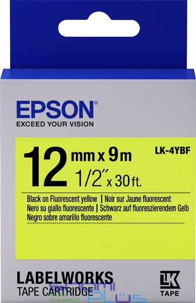 Картридж Epson LK4YBF, Black/Yellow, LW-300/400/700/900, 12 мм / 9 м, стрічка, що світиться в темряві (C53S654010) 231654 фото