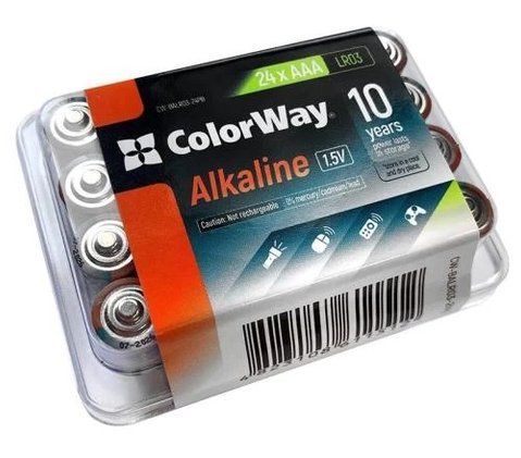 Батарейка AAA (LR03), щелочная, СolorWay Alkaline Power, 24 шт, 1.5V, Plactic box (CW-BALR03-24PB) 254073 фото