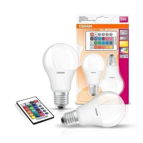 Світлодіодна лампа Osram LED STAR+ A60 DIM 9W (806Lm) 2700К+RGB E27 пульт ДУ (4058075430891) 298134 фото