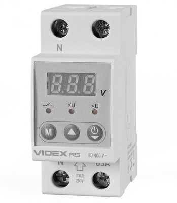 Реле контролю напруги Videx 'RESIST', White, 63A, 80V-400V, 45/65 Hz, 2 полюси, модульний (Din-рейка), переріз кабелю 1.5-16 мм², IP40 (VF-RS-RN63) 273126 фото