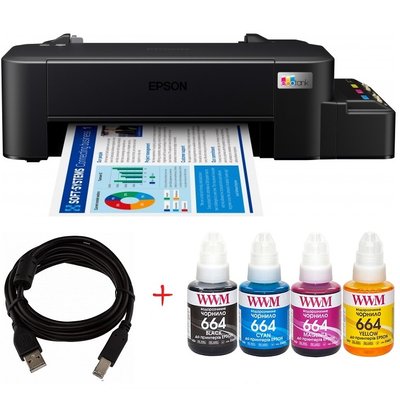 Принтер струменевий кольоровий A4 Epson L121, Black, 720х720 dpi, до 9/4.8 стор/хв, USB, вбудоване СНБЧ + чорнило 4x140 мл WWM 664 (KP.EL121) 243588 фото