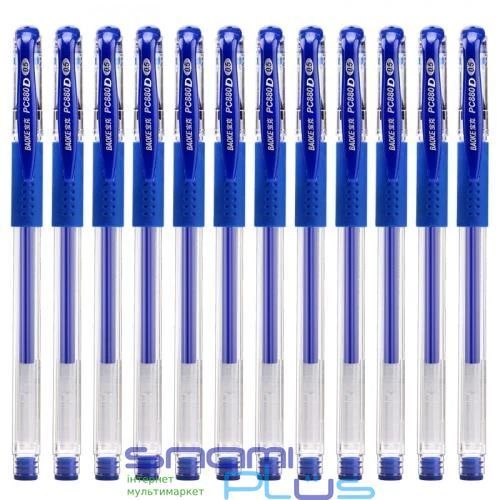 Ручка гелева 0.5 мм, Baoke, синя, з грипом, 12 од (PC880D/F-blue) 247158 фото