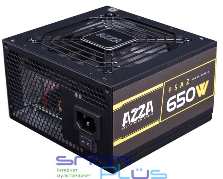 Блок питания 650 Вт, AZZA, Black, 80+ Bronze, 12 см, 2xMolex / 5xSATA / 2x6+2-pin / 1x20+4-pin / 1x4+4-pin, защита UVP/OVP/OPP/OCP/SCP (PSAZ-650W) 257756 фото