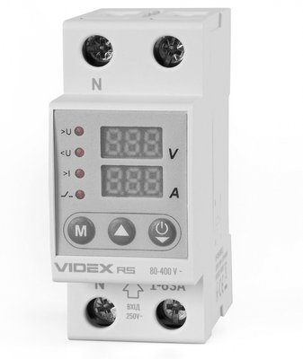 Реле контролю напруги та струму Videx 'RESIST', White, 1-63A, 80V-400V, 45/65 Hz, 2 полюси, модульний (Din-рейка), переріз кабелю 1.5-16 мм², IP40 (VF-RS-RNT63) 273127 фото