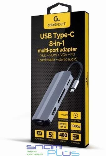 Хаб USB Cablexpert "8-in-1", Grey (A-CM-COMBO8-02) 258263 фото