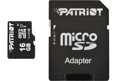 Карта пам'яті microSDHC, 16Gb, Class10 UHS-I, Patriot, SD адаптер (PSF16GMCSDHC10) 135367 фото