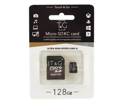 Карта пам'яті microSDXC, 128Gb, Class10 UHS-3, T G, SD адаптер (TG-128GBSD10U3-01) 173018 фото