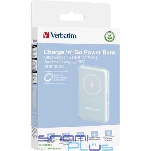 Универсальная мобильная батарея 10000 mAh, Verbatim Charge 'n' Go, Blue, 20 Вт (32247) 284507 фото