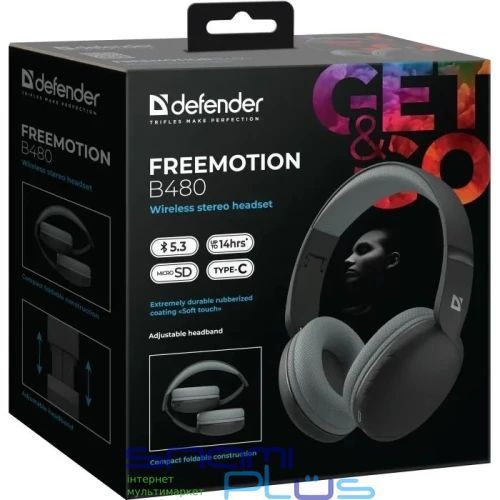Навушники Defender FreeMotion B480 Bluetooth, Black (63480) 319720 фото