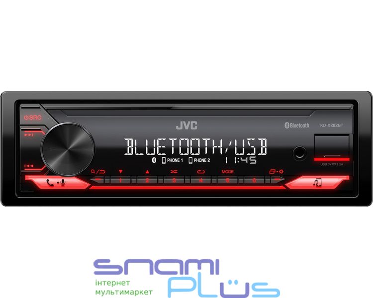 Автомагнитола JVC KD-X282BT USB, Bluetooth, 1 Din, подсветка Red 258980 фото
