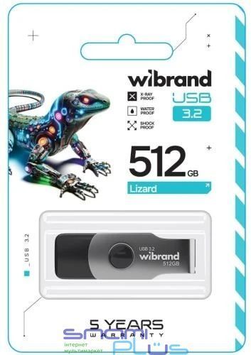 Флеш накопичувач USB 512Gb Wibrand Lizard, Black, USB 3.2 Gen 1 (WI3.2/LI512P9B) 290140 фото