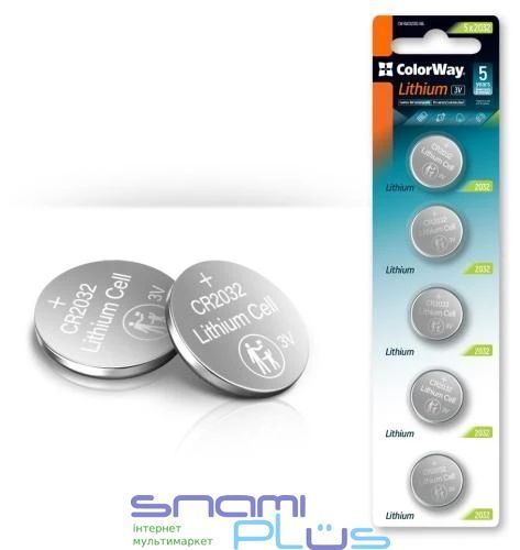 Батарейка CR2032, літієва, СolorWay Lithium Power, 5 шт, 3V, Blister (CW-BACR2032-5BL) 254077 фото