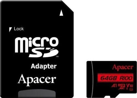 Карта пам'яті microSDXC, 64Gb, Apacer R100, SD адаптер (AP64GMCSX10UB-R) 289770 фото