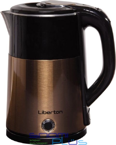 Электрочайник Liberton LEK-6827, Black/Gold, 1500W, 1.8л, дисковый, двойная стенка (нержавейка+пластик), автоотключение, индикатор включения, открывание крышки ручное, шкала уровня воды внутренняя 278338 фото