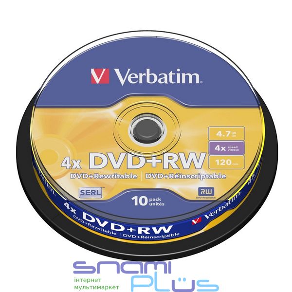 Диск DVD+RW 10 Verbatim, 4.7Gb, 4x, Cake Box (43488) 116449 фото