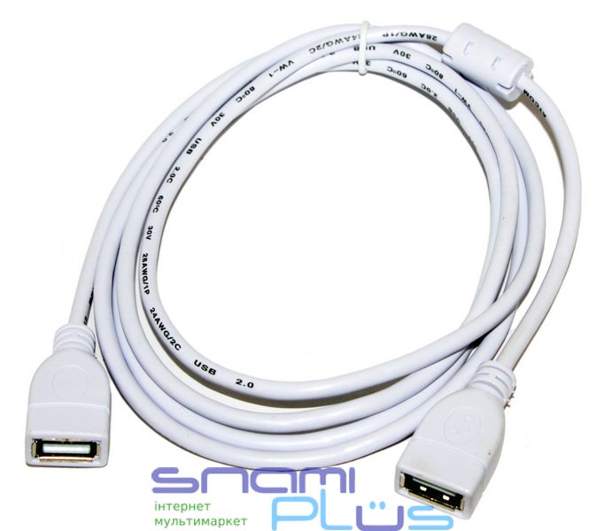Кабель USB 2.0 - 1.8м AF/AF Atcom ферит фільтр білий 134681 фото