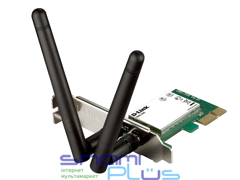 Сетевой адаптер D-Link DWA-548, PCI-Express x1/x4/x8/x16, Wi-Fi 802.11b/g/n, 2.4GHz, до 300 Mb/s, 2 внешние съемные антенны 223772 фото