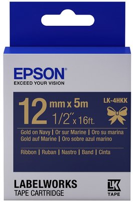 Картридж Epson LK4HKK, Blue/Gold, LW-300/400/700/900, 12 мм / 5 м, сатинова (текстильна) стрічка (C53S654002) 213292 фото