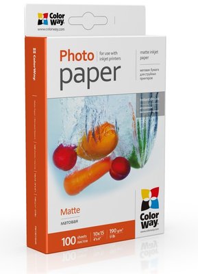 Фотопапір ColorWay, матовий, A6 (10x15), 190 г/м², 100 арк (PM1901004R) 22799 фото