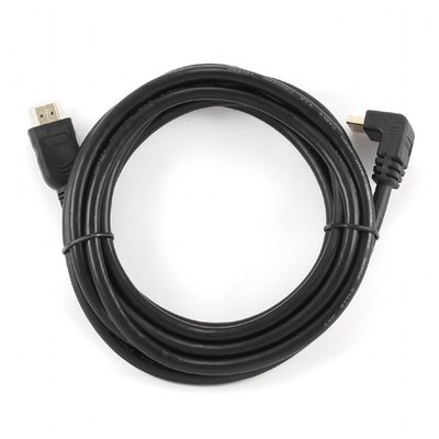 Кабель HDMI - HDMI 3 м Cablexpert Black, V.2.0, позолочені конектори, кутовий роз'єм (CC-HDMI490-10) 117972 фото
