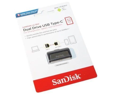 Флеш накопичувач USB 32Gb SanDisk Ultra Dual, Black/Silver, Type-C / USB 3.1 Gen 1, до 150 МБ/с (SDDDC2-032G-G46) 156044 фото