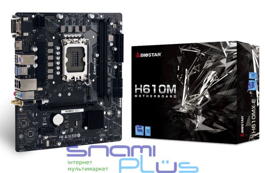 Мат.плата LGA1700, Biostar H610MX-E, H610, 2xDDR4, Int.Video(CPU), 4xSATA3, 1xM.2, 1xPCI-E 16x 4.0, 1xPCI-E 1x 3.0, 1xM.2 (Key E), ALC897, I219V, 4xUSB3.2/8xUSB2.0, VGA/DVI/HDMI, MicroATX 244583 фото