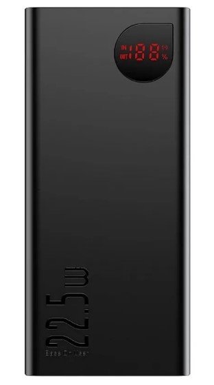 Універсальна мобільна батарея 10000 mAh, Baseus Adaman Metal, Black, 22.5 Вт, 2xUSB / Type-C, QC3.0, PD, цифровий LED дисплей (PPAD000001) 257857 фото