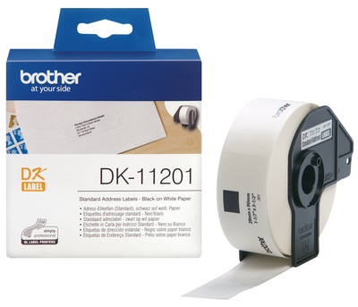 Картридж Brother DK11201, White, QL-570/710W/720NW/800/810W, 29 мм х 90 мм, 400 наліпок на рулон, оригінальний рулон для друку наліпок чорним на білому тлі. 206200 фото