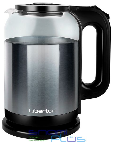 Электрочайник Liberton LEK-6829, Black/Inox, 1500W, 1.8л, дисковый, двойная стенка (нержавеющая сталь+стекло), LED-подсветка, автоотключение, индикатор включения, открывание крышки ручное, шкала уровня воды внутренняя 278340 фото