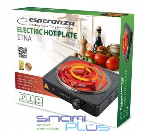 Настольная плита Esperanza "Etna", Black, 1000 Вт (EKH012K) 280170 фото