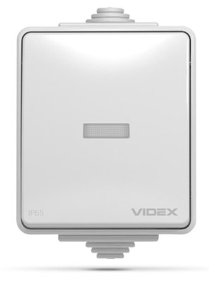 Вимикач одинарний Videx Binera, Grey, зовнішній, з підсвічуванням, 74x64x54.2 мм, IP65 (VF-BNW11L-G) 277487 фото