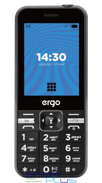 Мобильный телефон Ergo E281, Black, 2 Mini-SIM, 2.8' (240x320, TFT), microSD (до 32Gb), Bluetooth, FM радио, MP3 плеер, фонарик, microUSB, 3000 mAh 245999 фото