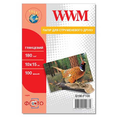 Фотопапір WWM, глянсовий, A6 (10х15), 180 г/м², 100 арк (G180.F100) 28035 фото
