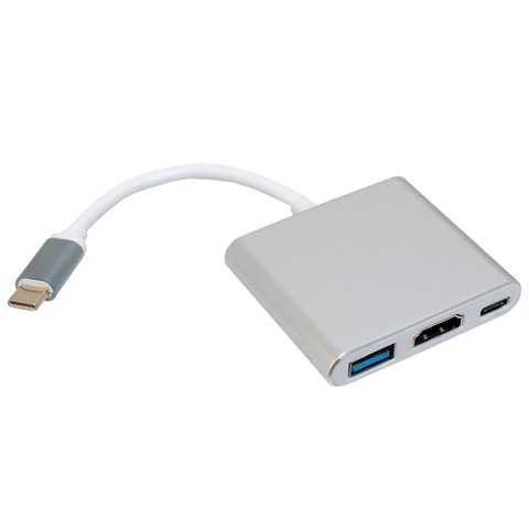 Адаптер Patron, Silver, Type-С (M) - USB 3.0 (F) / HDMI (F) / Type-C (F), 10 см (PN-Type-C-HUB) 284679 фото