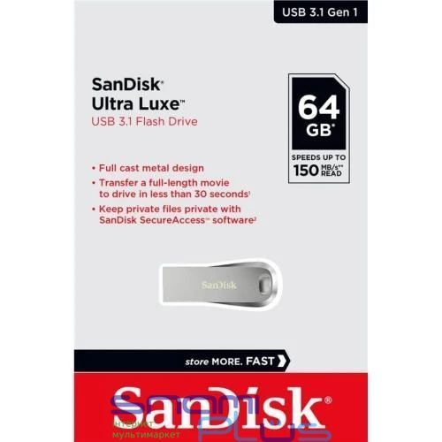 Флеш накопичувач USB 64Gb SanDisk Ultra Luxe, Silver, USB 3.2 Gen 1 (SDCZ74-064G-G46) 214070 фото
