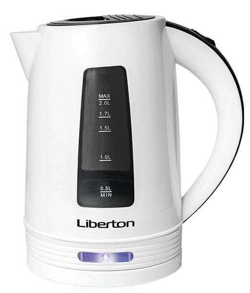 Електрочайник Liberton LEK-6810, White/Black, 2000W, 2л, дисковий, пластик+нерж.стальк, автовідключення, шкала рівня води, індикатор роботи, фільтр від накипу 267564 фото