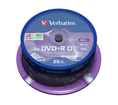 Диск DVD+R 25 Verbatim, 8.5Gb (Double Layer), 8x, Cake Box (43757) 118796 фото