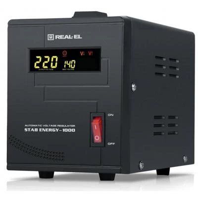 Стабілізатор REAL-EL STAB ENERGY-1000 Black, релейний, 800Вт, вхід 220В+/-20%, вихід 220V +/- 10% 263608 фото