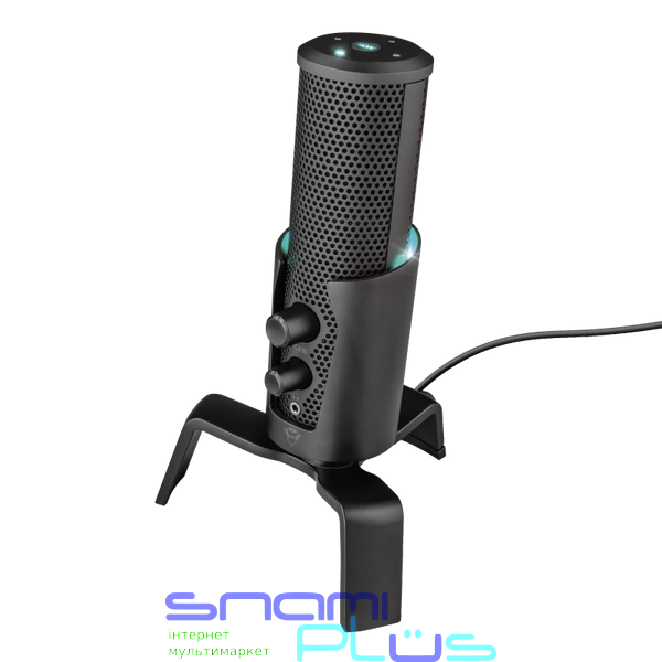 Мікрофон Trust GXT 258 Fyru USB 4-in-1 Streaming, Black, USB, потоковий, 4 діаграми спрямованості, регульоване 5-кольорове світлодіодне підсвічування, металевий корпус з внутрішнім поп-фільтром та підставкою-треногою, 1,8 м (23465) 190860 фото