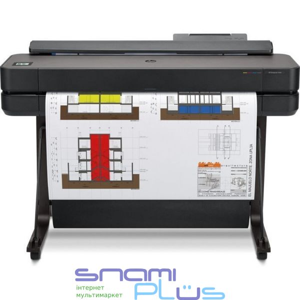 Принтер струменевий кольоровий A0+ HP DesignJet T650 36', Black, WiFi, 1200x2400 dpi, до 25 сек/стр (формат A1), рулони 279 - 914 мм, USB / Lan, картриджі 712 (5HB10A) 223111 фото