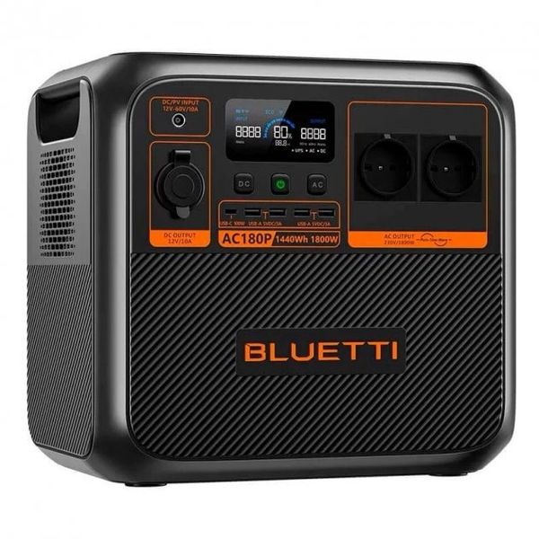 Зарядна станція BLUETTI PowerOak AC180P, Black, 1800 Вт / 1440 Вт/год, чиста синусоїда, 1xType-C (100 Вт), 4xUSB (5В, 3А), 2 x бездротова зарядна панель, 2 x розетки змінного струму 230V, батарея LiFePO4 278439 фото