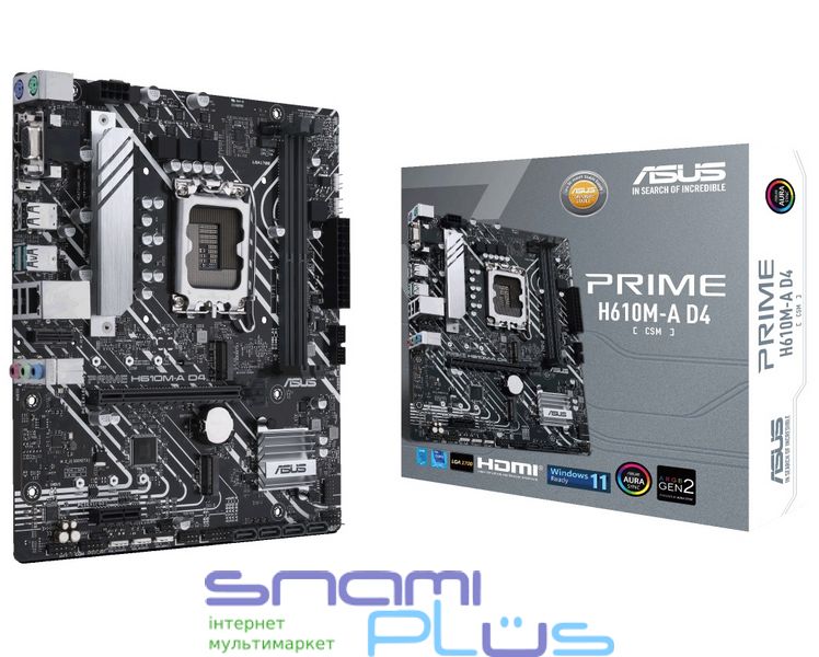 Мат.плата LGA1700, Asus PRIME H610M-A D4-CSM, H610, 2xDDR4, Int.Video(CPU), 4xSATA3, 2xM.2, 1xPCI-E 16x 4.0, 1xPCI-E 1x 3.0, 1xM.2 (Key E), ALC997, I225V, 3xUSB3.2/6xUSB2.0, VGA/HDMI/DP, MicroATX 240768 фото