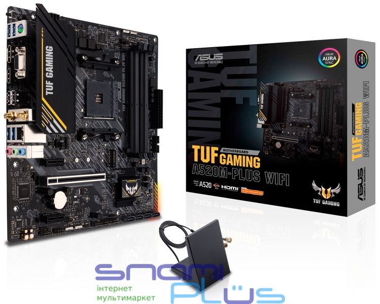 Мат.плата AM4 (A520) Asus TUF GAMING A520M-PLUS WIFI, A520, 4xDDR4, Int.Video(CPU), 4xSATA3, 1xM.2, 1xPCI-E 16x 3.0, 2xPCI-E 1x 3.0, ALC887, Realtek GLan, WiFi 5, Bluetooth 5.0, 6xUSB3.2/6xUSB2.0, VGA/HDMI/DP, MicroATX 251824 фото