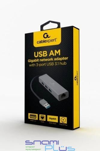 Хаб USB Cablexpert A-AMU3-LAN-01, Grey 237480 фото