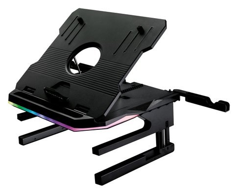 Підставка для ноутбука до 17' SureFire Portus X2, Black, RGB підсвічування, 3 рівні висоти, 2 тримачі для телефону, складні ніжки (48843) 279463 фото