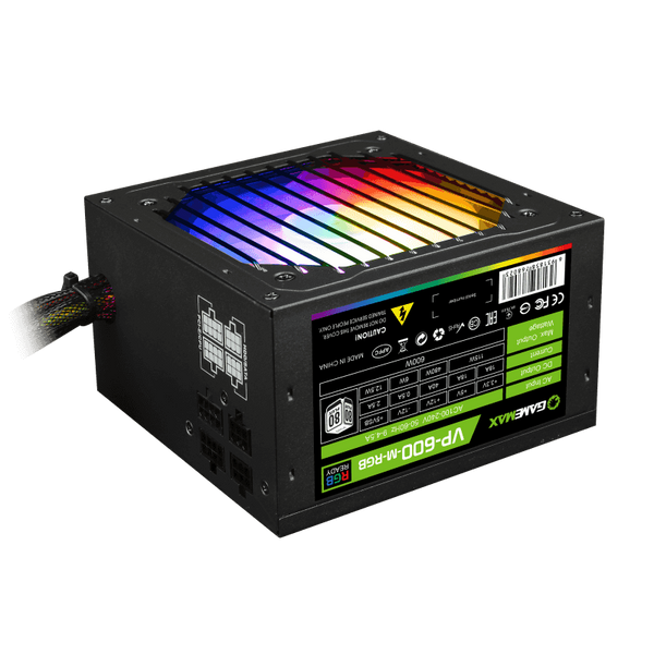 Блок живлення 600 Вт, GameMax VP-600 RGB, Black, напівмодульний, 80+ Bronze, Active PFC, 12 см, 3xMolex / 5xSATA / 2x2+6-pin / 1x4+4-pin / 1x20+4-pin, захист OVP / UVP / OCP / OLP / OPP / SCP (VP-600-M-RGB) 217796 фото
