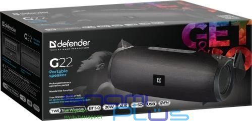 Колонка портативна Defender G22, Black, 20 Вт, Bluetooth, 3000 mAh (65122) 269345 фото