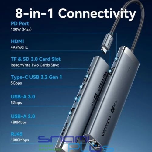 Хаб USB Vention 8-in-1, Grey (TGUHB) 322719 фото