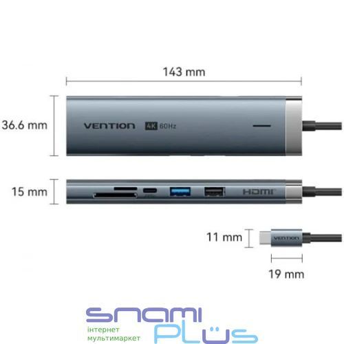 Хаб USB Vention 8-in-1, Grey (TGUHB) 322719 фото